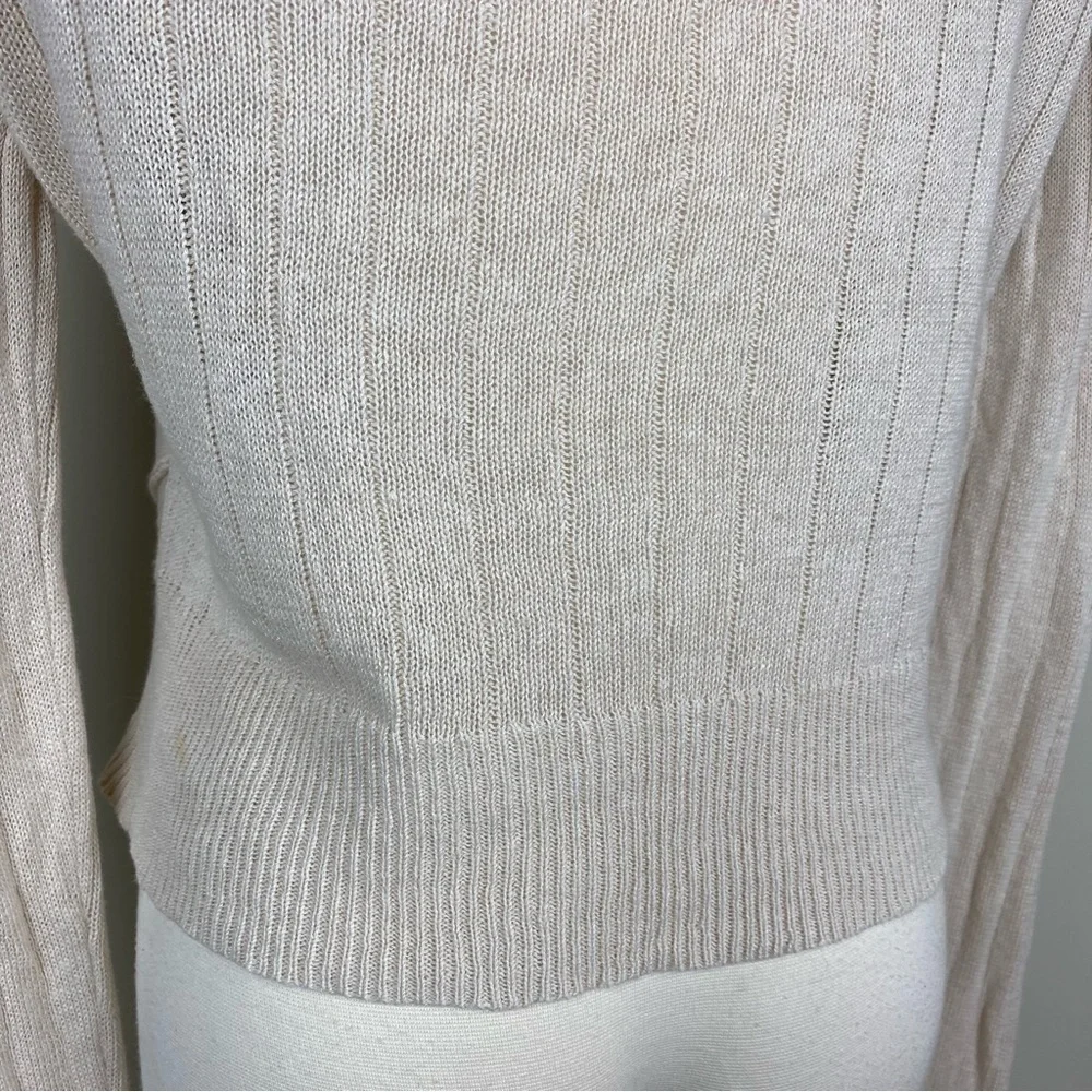 Free People Got Me Twisted Sweater Beige Sz S Front Knot Linen Blend Long Sleeve